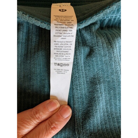 LULULEMON Soft Mid-Rise Wide-Leg Pant Velvet Cord Storm Teal Pull On Leisure 12 - Picture 4 of 5